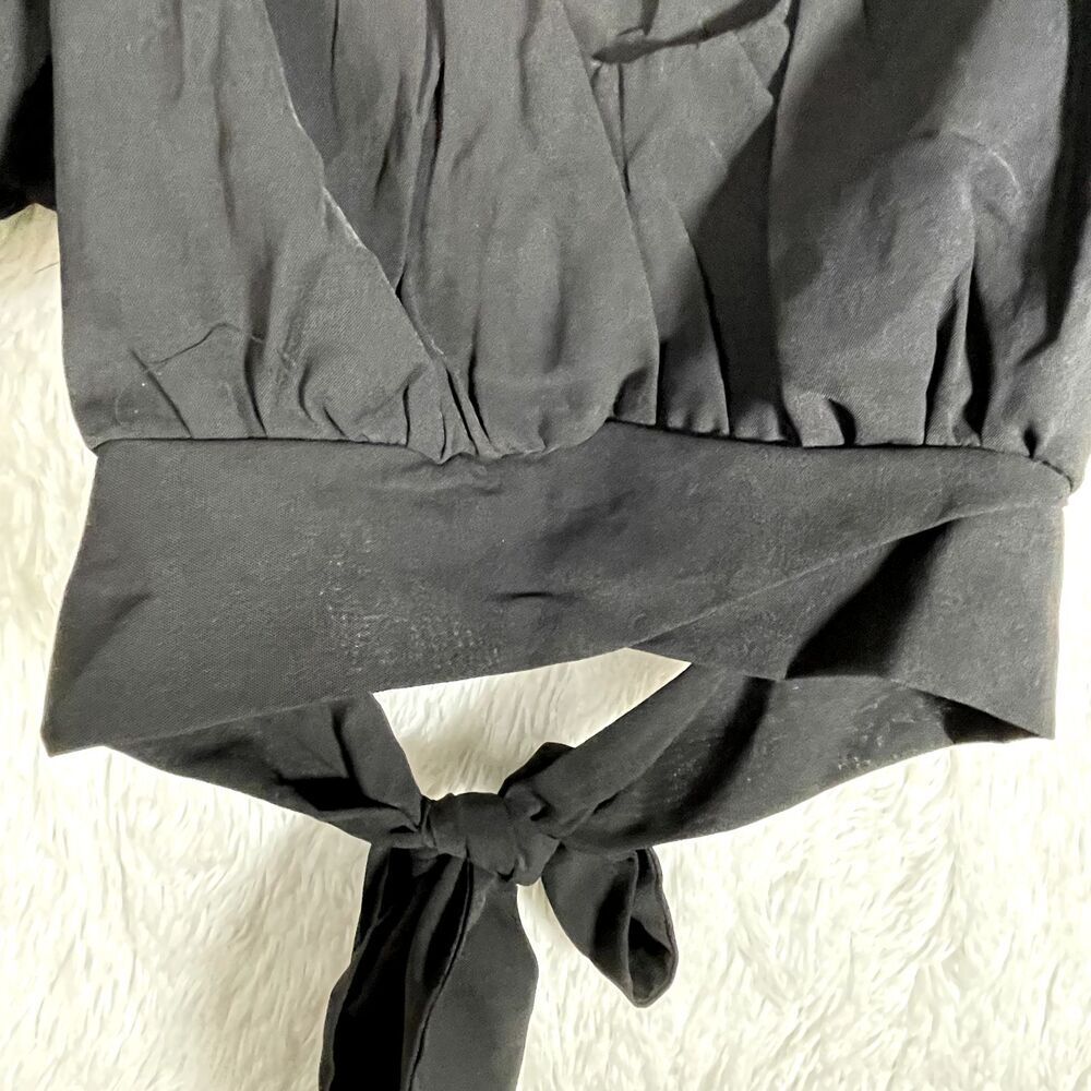 Boutique Tie Back Black Crop Top Peasant Blouse Womens Size Large - Picture 4 of 8